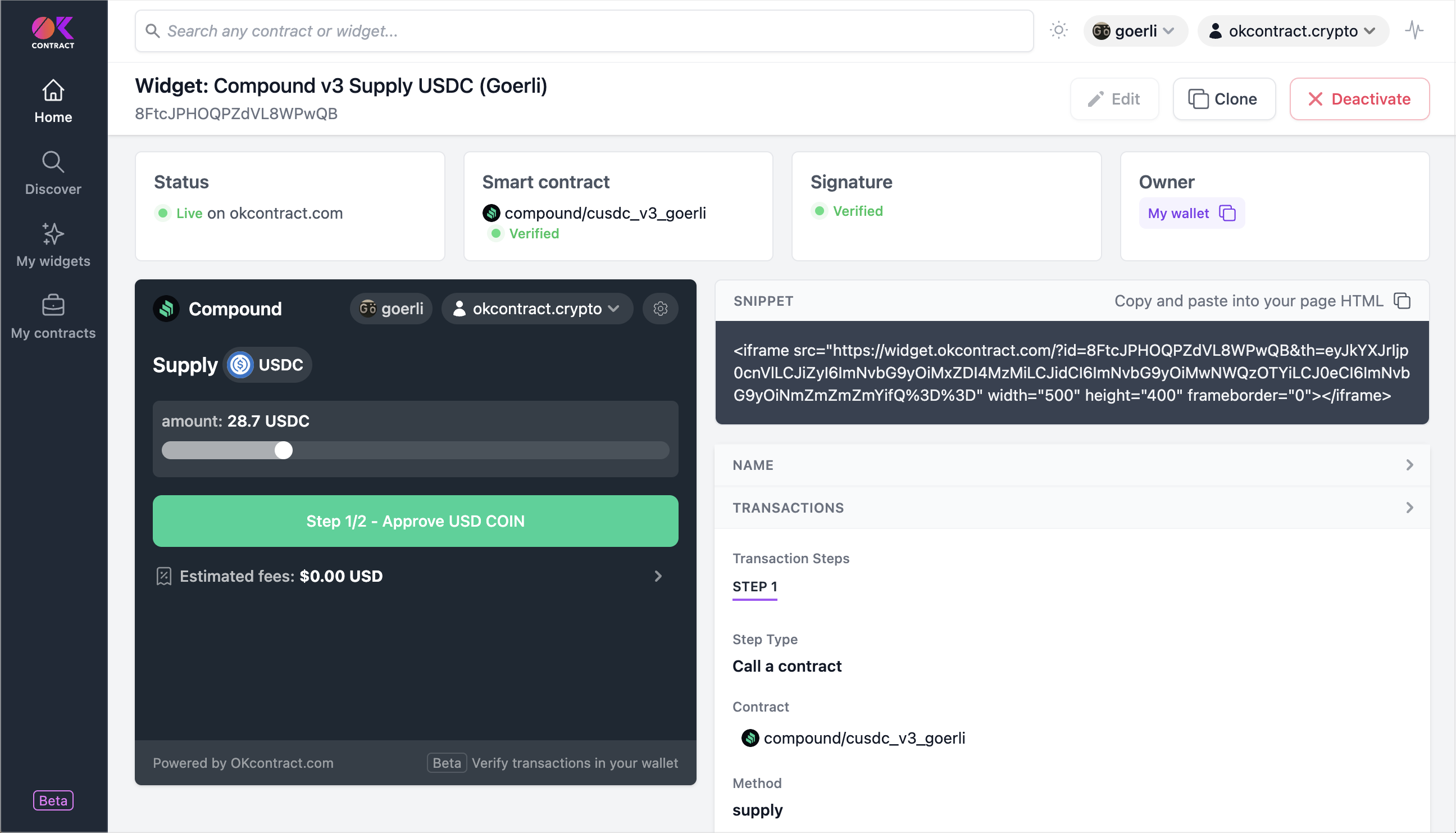 OKcontract widget page